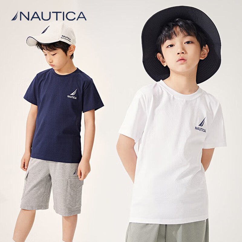 NAUTICA童装【儿童基本款】男女童短袖T恤夏季打底衫t恤衣服上衣速干衣 粉红 150