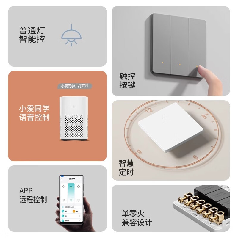 智能开关面板超薄双控支持小爱同学语音控制零火版已接入米家APP 钢化玻璃四开[白色-单火版]零