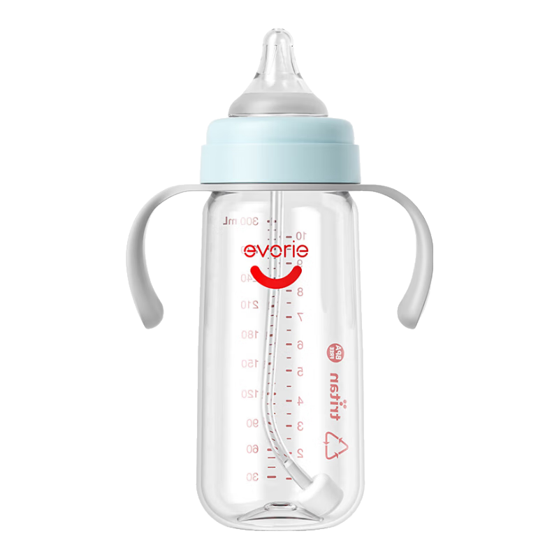 愛得利（evorie）奶瓶 帶手柄帶重力球?qū)捒趶綄殞歍ritan奶瓶300ml藍(lán)(6個月+)