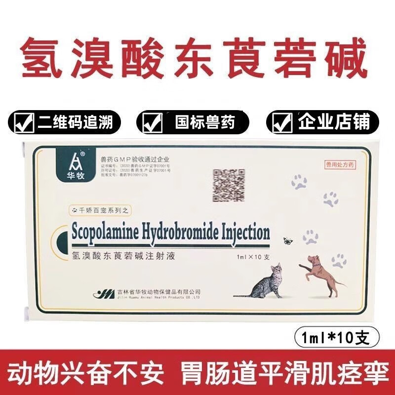 兽药华牧宠物氢溴酸东莨菪碱注射液1ml*10支/盒 1盒东莨菪碱【1ml*10支/盒】