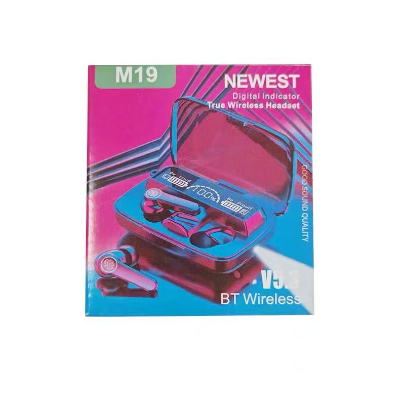 M19新品新款无线蓝牙耳机TWS数显入耳式5.0双耳运动带柄热款 M19 蓝牙耳机