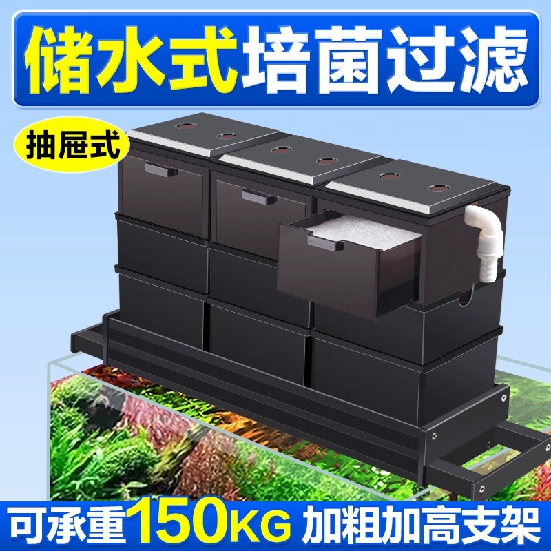 邊勝魚缸過濾器過濾盒三合一循環(huán)設備系統(tǒng)上濾小型上置專用滴流盒 三盒+15w底吸泵