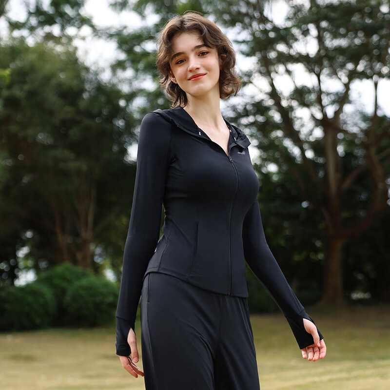OhSunny防晒衣女春夏运动户外防晒外套修身透气防晒服 暗夜黑 S