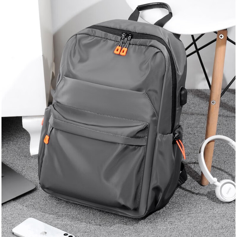帕克熊双肩包男士背包15.6英寸大容量笔记本电脑包商务休闲防泼水轻便书包旅行出差背包女 灰色
