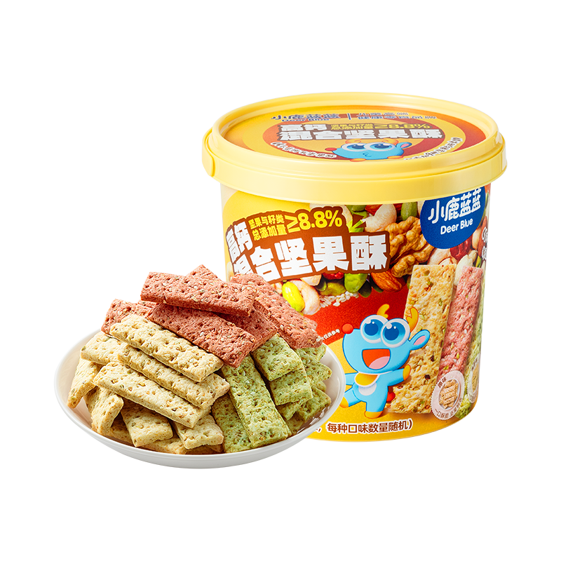 小鹿蓝蓝高钙多口味坚果酥 宝宝零食儿童饼干9种坚果籽仁高钙 分享桶300g