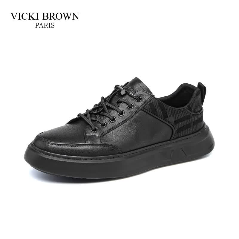 未毕(VICKI BROWN)法国品牌VB男鞋【升腾系列】舒适透气商务皮鞋男防滑松紧带休闲鞋 黑色 42