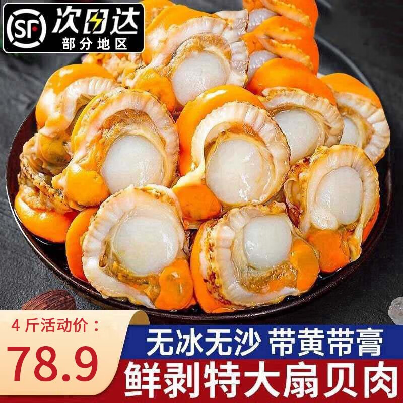鮮拔頭籌新鮮扇貝肉 2000g 蒜蓉粉絲扇貝帶黃扇貝肉 生鮮貝類 4斤裝 2000g