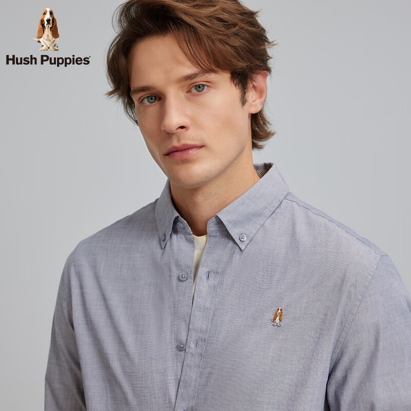 暇步士(Hush Puppies)【顺滑细腻】男装2025春秋新款柔软轻薄休闲长袖衬衫 潮汐蓝 S