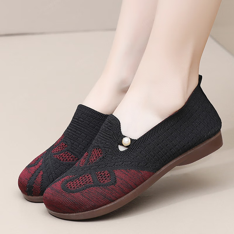 意迪森新款老北京布鞋女洋气时尚一脚蹬飞织鞋面透气不捂脚防滑耐磨鞋底 绿色 35 (225mm)