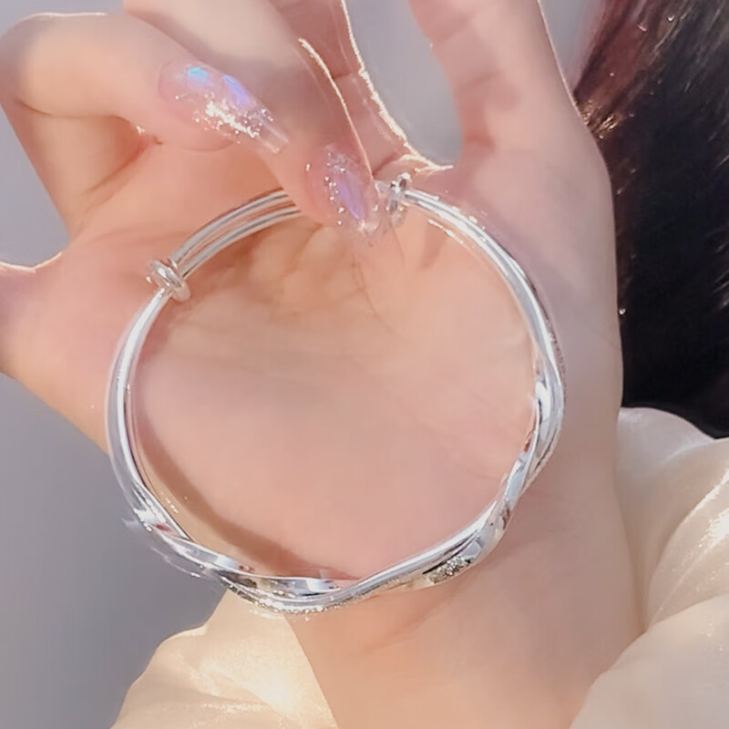 花有心柿s925银手镯女莫比乌斯环手镯银手环高级感素圈手链女手饰品银镯子 莫比乌斯环推拉手镯-【s925银】