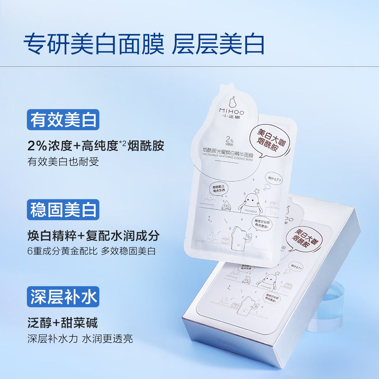 小迷糊补水保湿面膜水润舒缓控油面膜烟酰胺面膜男女士学生精简护肤国货 [提亮]烟酰胺光耀精华面膜10片