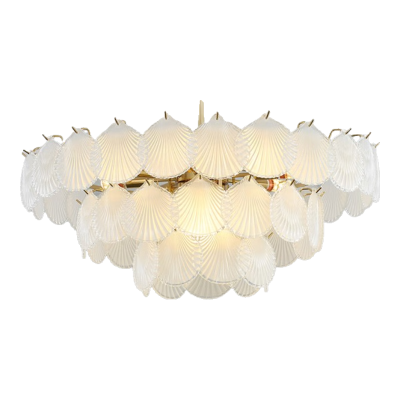 鹿屋美式輕奢吊燈客廳燈2025年新款現(xiàn)代玻璃水晶法式貝殼餐廳臥室燈具 金色三層【70CM三色-磨罩E14*12