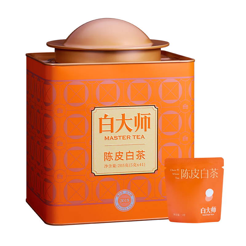 白大師茶葉白茶2019年陳皮白茶福鼎白茶龍珠緊壓茶禮盒裝205g源頭直發(fā)