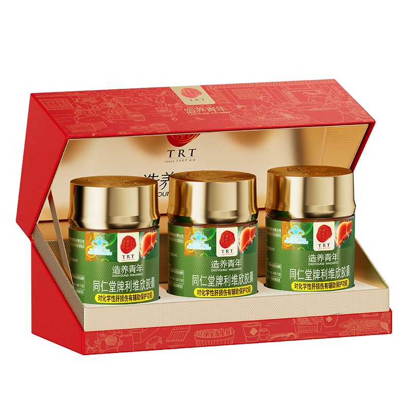 同仁堂（TRT）利维欣护肝胶囊 护肝片养肝男士女熬夜肝脏保健品120粒*3瓶礼盒装