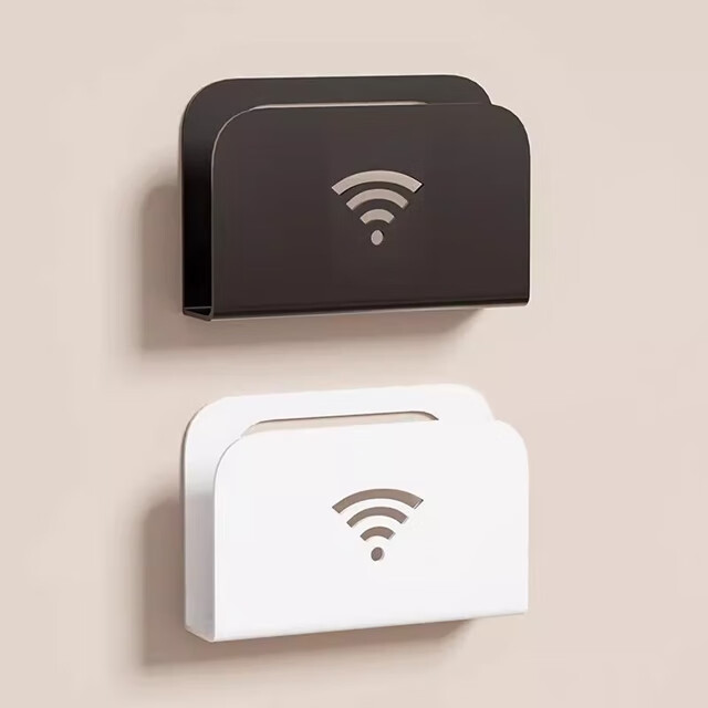 邦尼路由器放置架wifi置物架固定器墙上贴支架机顶盒免打孔收纳盒支架 白色小号【wifi款】