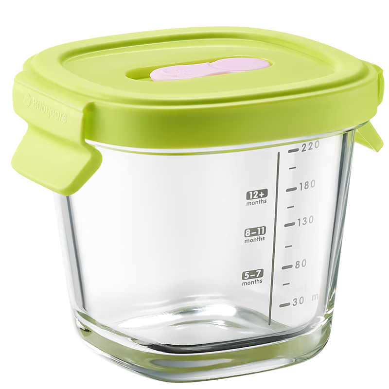 babycare婴儿辅食盒玻璃宝宝辅食保鲜工具便携防漏可蒸煮冷冻储存-青220ml