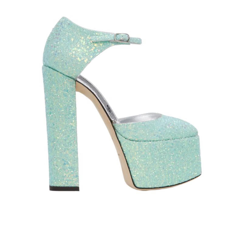 giuseppe zanotti/朱塞佩·萨诺第厚底粗跟亮片高跟鞋女14cm针扣踝带