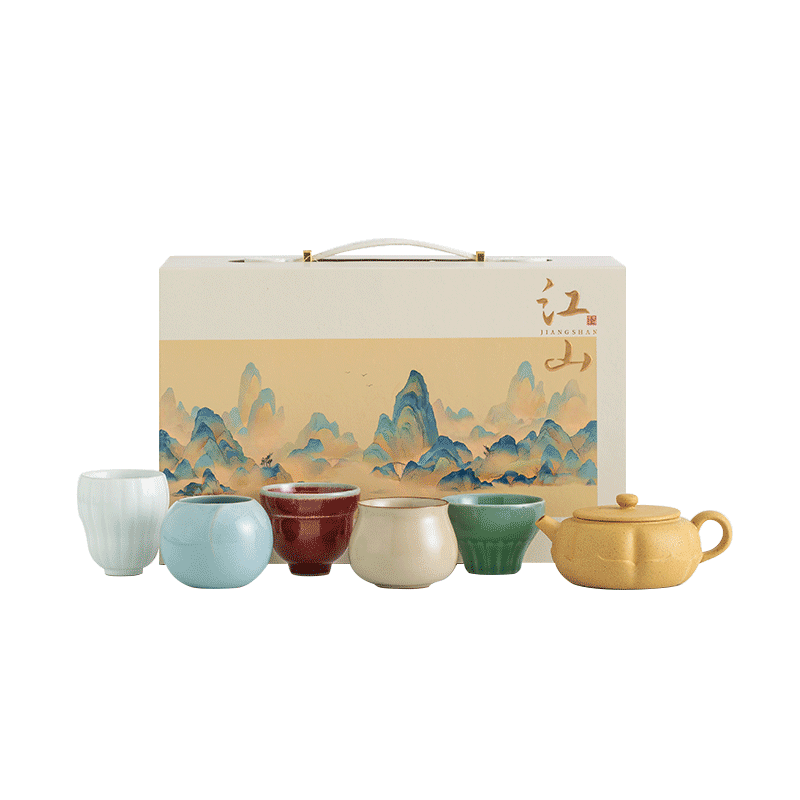哲选 五大名窑紫砂壶汝窑茶具 泡茶套装茶具整套功夫茶具乔迁伴手礼 五大名窑-锦绣山河