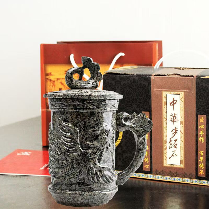 青天问月中华麦饭石水杯个性马克杯带盖喝水杯子下午茶杯泡茶杯内蒙古礼品 凤雕1个400ml 常规