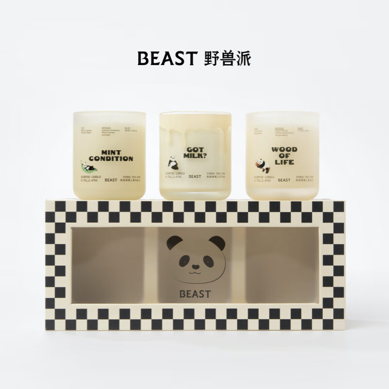 野獸派（THE BEAST）熊貓噗噗香氛大豆蠟香薰蠟燭禮盒組合裝女生日禮物禮盒 熊貓噗噗香氛蠟燭什錦禮盒70g3新 花果香調(diào)