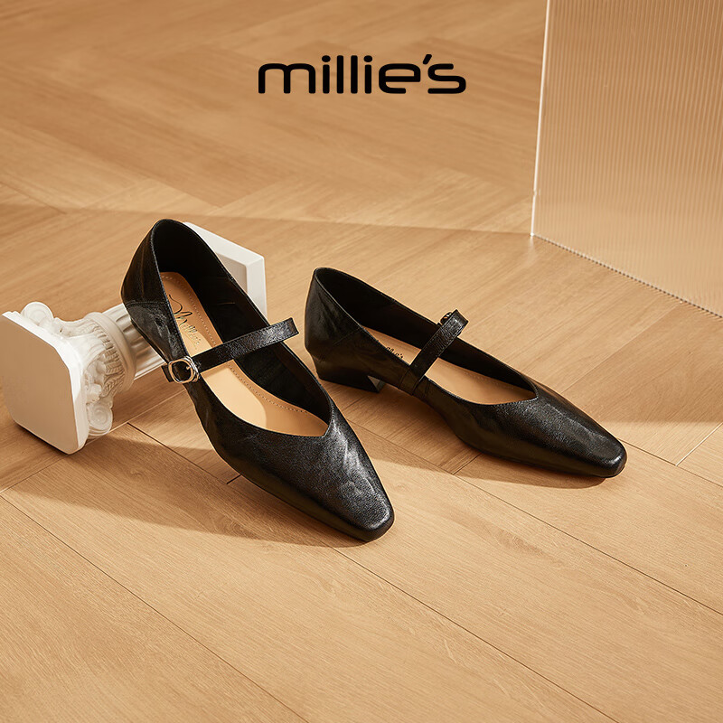 妙丽玛丽珍鞋女粗跟法式一字扣2025春季新款百搭通勤JK小皮鞋 黑色 39 (245mm) 标准码