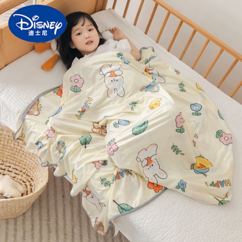 迪士尼（Disney）夏季兒童冰絲蓋毯巾a類寶寶幼兒園空調(diào)被子薄款新生嬰兒推車毯子 小兔派對(duì)【A類雙層針織毯】 70*120