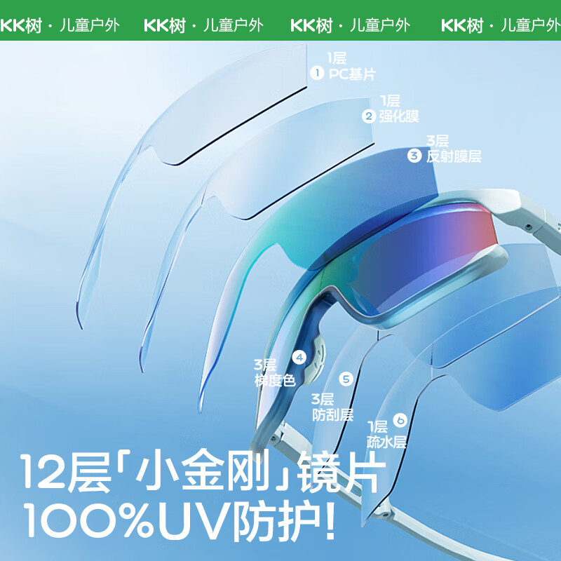 KocotreeKK树儿童墨镜男童太阳镜女护目运动户外登山骑行眼镜宝宝折叠防风 鼠尾蓝 均码/推荐年龄4-12岁