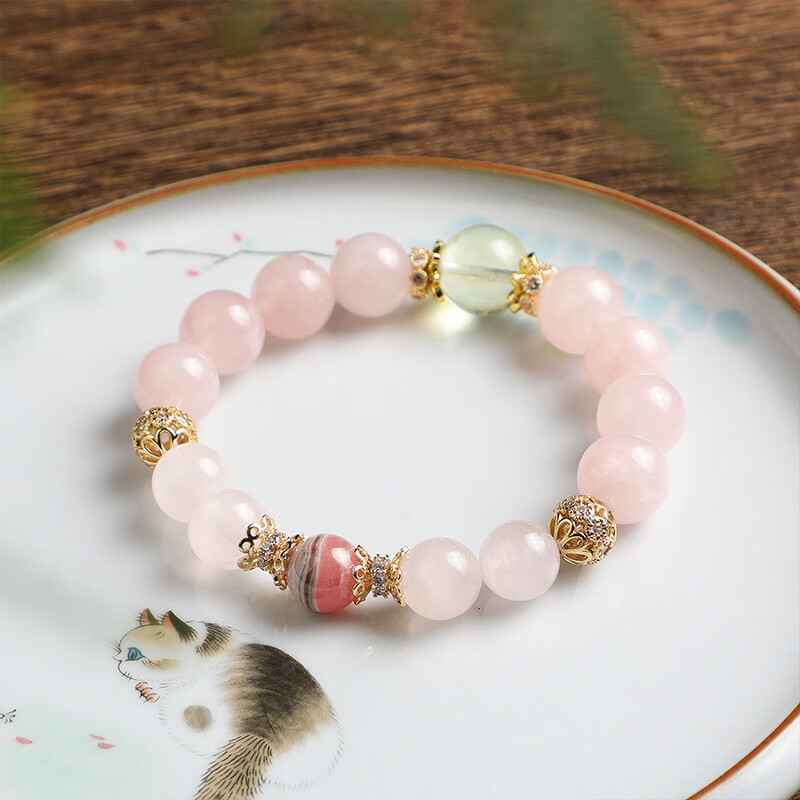 慈元阁桃之夭夭粉水晶爱情手链女款蔷薇石手串转运圆珠招财纳福招桃花 粉水晶红纹石爱情手链