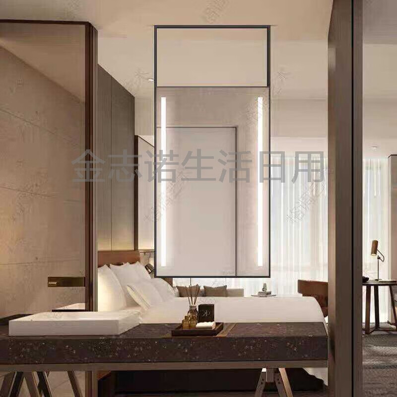 YWZR酒店梳妝臺吊裝鏡子智能鏡衛(wèi)生間吊掛鏡子天花板懸空吊鏡化妝鏡 鏡面40*90+上鏤空20總高110 黑色 單1