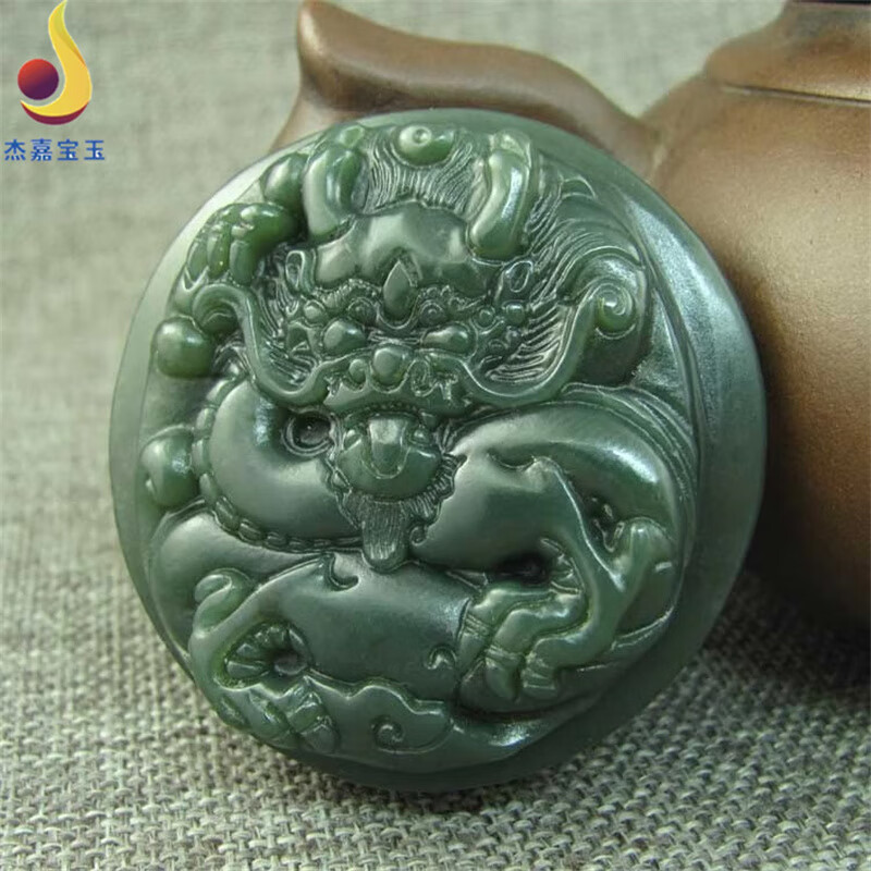 杰嘉宝玉原创和田玉青玉龙皮带扣腰扣龙腾四海男士腰带玉石挂件腰佩证书