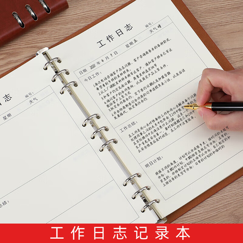 工作日志本工作日志本记录本活页每日计划本会议安排手册商务记事本保险销售2025年日记 活页A5-棕色