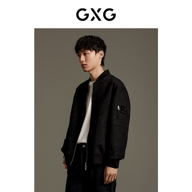GXG奥莱 暗纹棒球领夹克 23年秋季 黑色 170/M