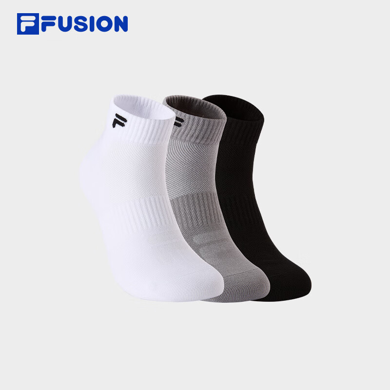FILA FUSION斐乐潮牌情侣款低腰袜套装夏运动短袜三双装 深黑/标准白/合金灰-99 M