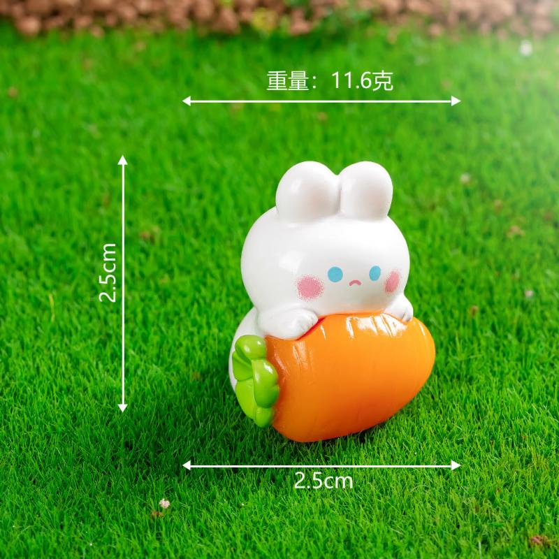 集物一册卡通小兔子微景观摆件胡萝卜萌兔园树脂摆件车载摆件创意元旦礼物 Q版胡萝卜兔（一套6件）