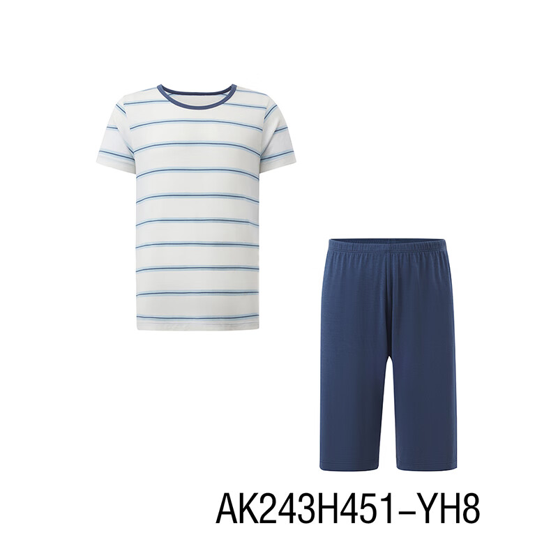 爱慕儿童春新品儿童家居服套装莫代尔男女童短袖上衣/背心五分裤睡衣t恤套 短袖套装-青蓝纹 150 (65-85斤)