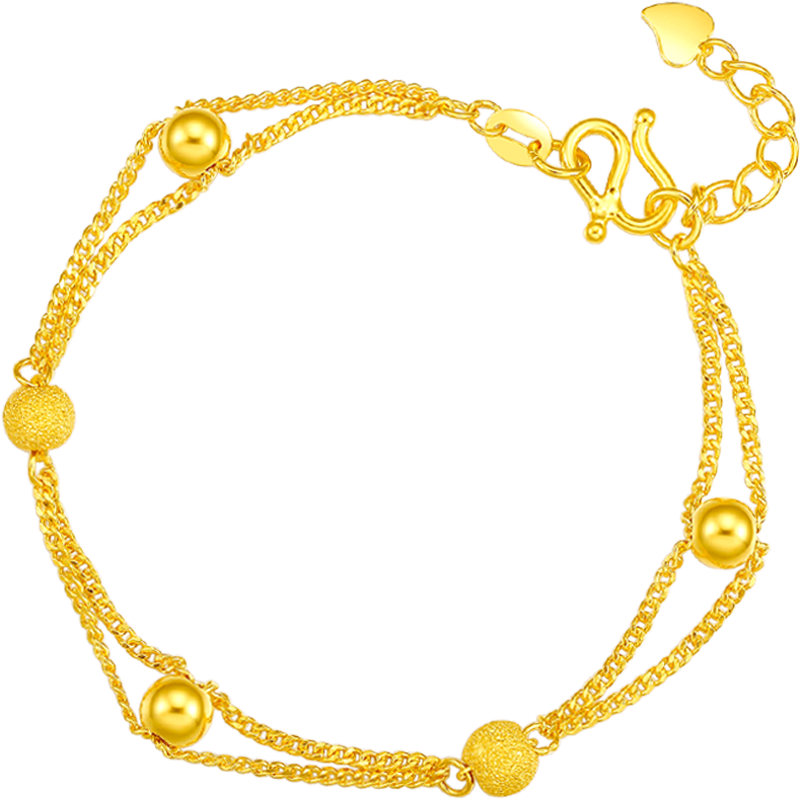 周六福黃金手鏈女雙層圓珠手鏈足金999 計(jì)價(jià)AA072322 約5.83g 16+2cm 