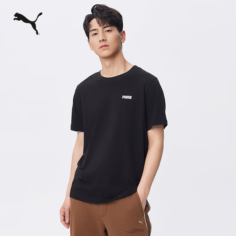 彪马（PUMA）黑白修身印花休闲短袖T恤男女款新款运动上衣 690229 黑色-01 M (175/96A)