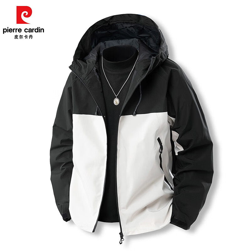 皮尔卡丹春季户外防风防水薄款冲锋衣男女同款单冲情侣款夹克外套登山服 黑色 L
