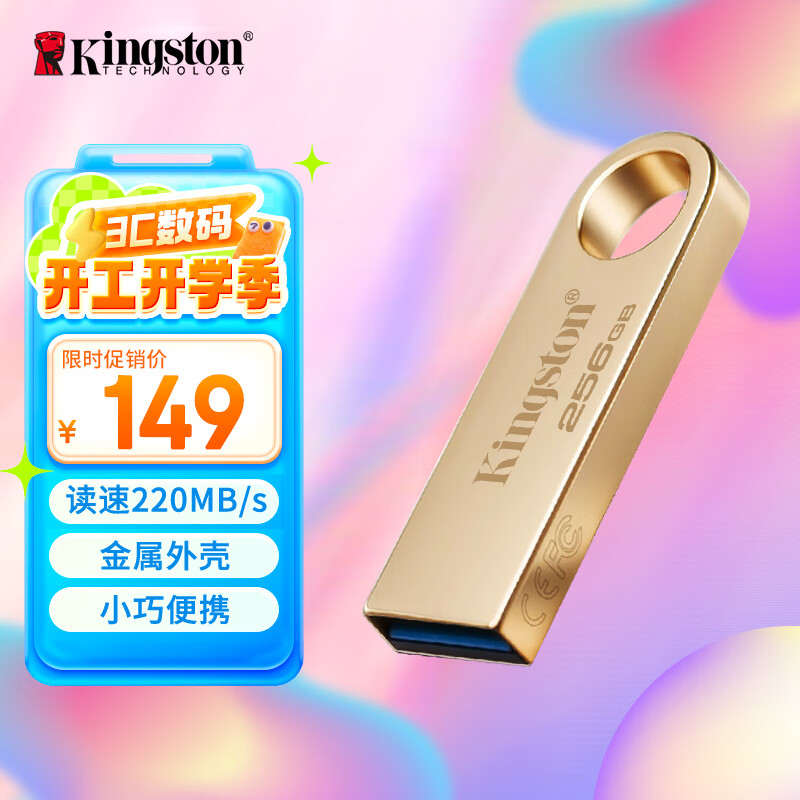 ��ʿ�٣�Kingston��256GB USB3.2 Gen 1 U�� DTSE9G3 ����������U�� ���ٸߴ�220MB/s д�ٸߴ�100MB/s