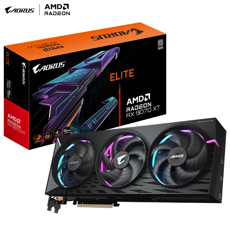 技嘉(GIGABYTE)9070XT显卡 AMD AORUS Radeon RX 9070 XT ELITE 16G 电竞游戏设计智能AI显卡【注册四年保】