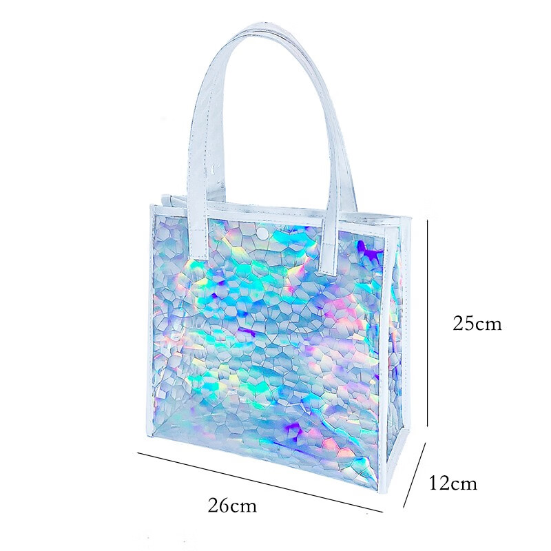 透明礼品袋pvc炫彩鱼鳞片镭射包手提袋结婚沙滩包伴手礼物袋定制 炫彩