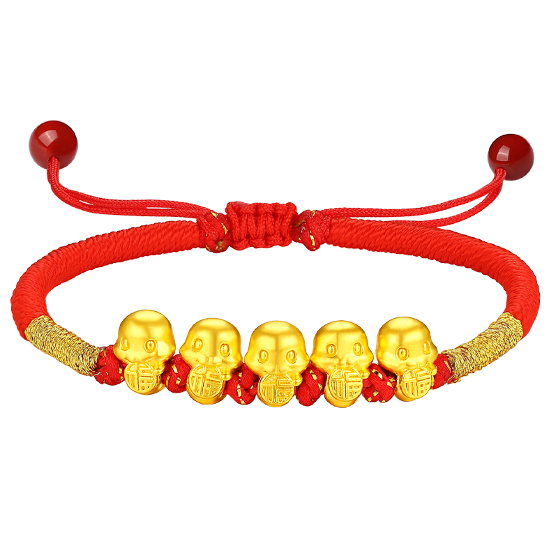蒂蔻（Tico）生肖蛇足金五福蛇黃金轉(zhuǎn)運(yùn)珠手鏈本命年小孩款兒童金飾周歲禮物