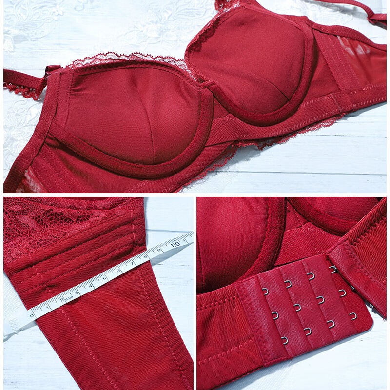 夏娃秘语小胸聚拢文胸品牌蕾丝内衣女上托显胸性感少女侧收副乳奢胸罩 暗红(Y029) 75B /34B薄模杯
