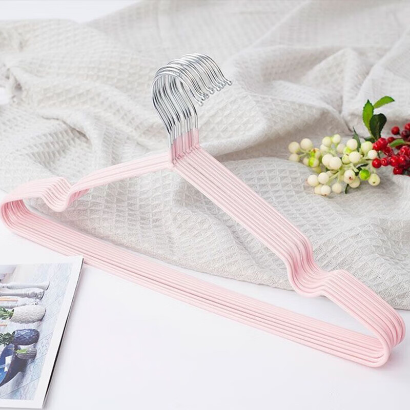 衣架家用挂衣服架子无痕防滑衣撑子多功能晾衣架衣柜收纳神器 樱花粉【实心加粗+浸塑防滑】 30支【家用推荐】