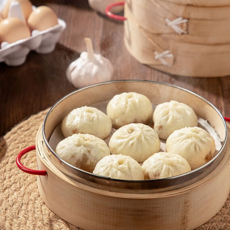 呆小厨黑猪肉嵊州鲜肉老面小笼包速冻面点加热即食杭州小笼包早餐半成品 【猪肉馅】杭州风味小笼包400g*3袋-约48个