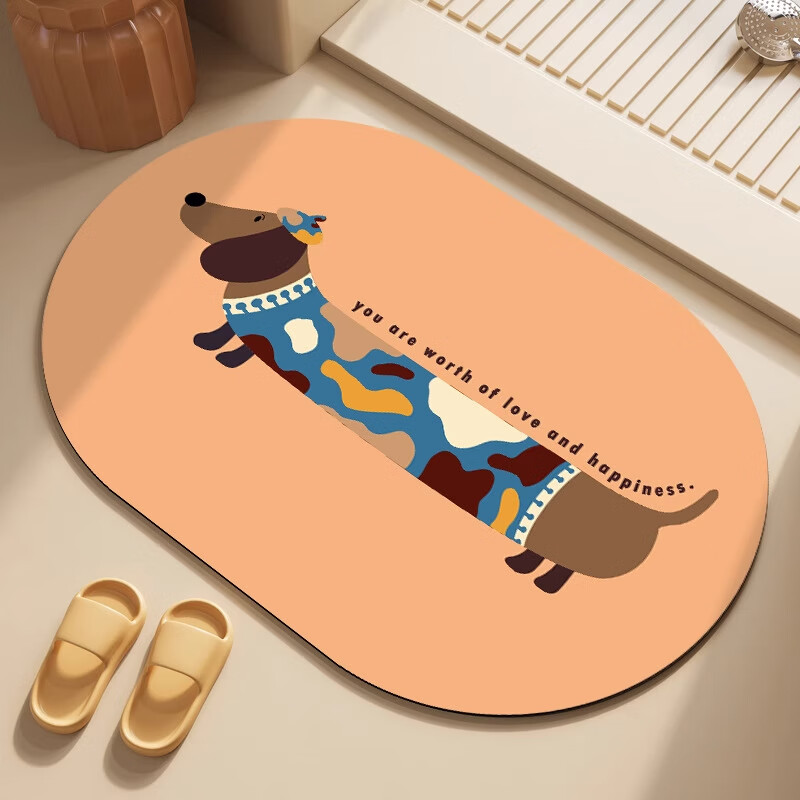 季象浴室脚垫软科技绒速干吸水防滑垫子厕所卫生间门口洗手间卫浴地垫 GZN-腊肠狗狗款式-A 40x60cm