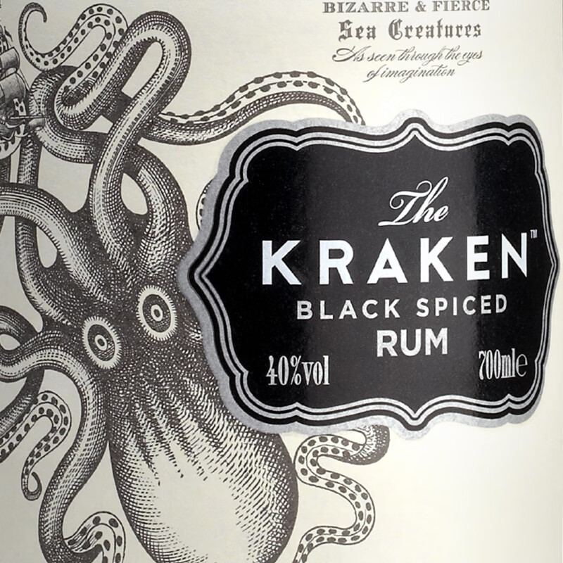 酷拉肯【送男生礼物】Kraken加香黑朗姆酒 Rum洋酒调酒基酒 酷拉肯黑朗姆酒700ml