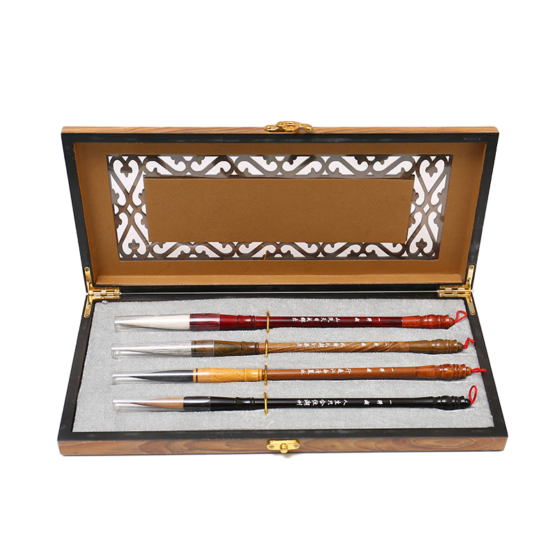 一得阁毛笔善琏春风湖笔羊毫狼毫兼毫紫毫毛笔中楷小楷行书礼盒文房四宝套装五福临门礼盒装