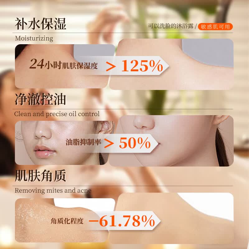 黛陌果酸嫩肤氨基酸控油去角质沐浴露保湿补水持久留香润肤露男女可用 魅我无界330ml*2