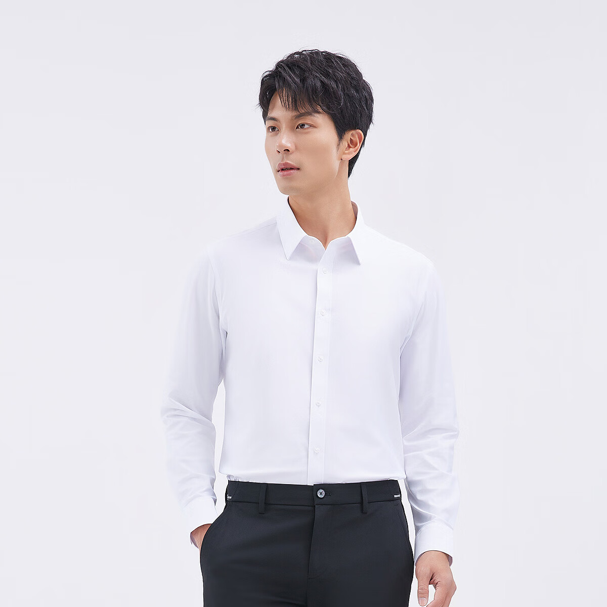 莱克斯顿【商场同款】男装春季纯色衬衫男长袖衬衣商务休闲上衣男 本白 XL